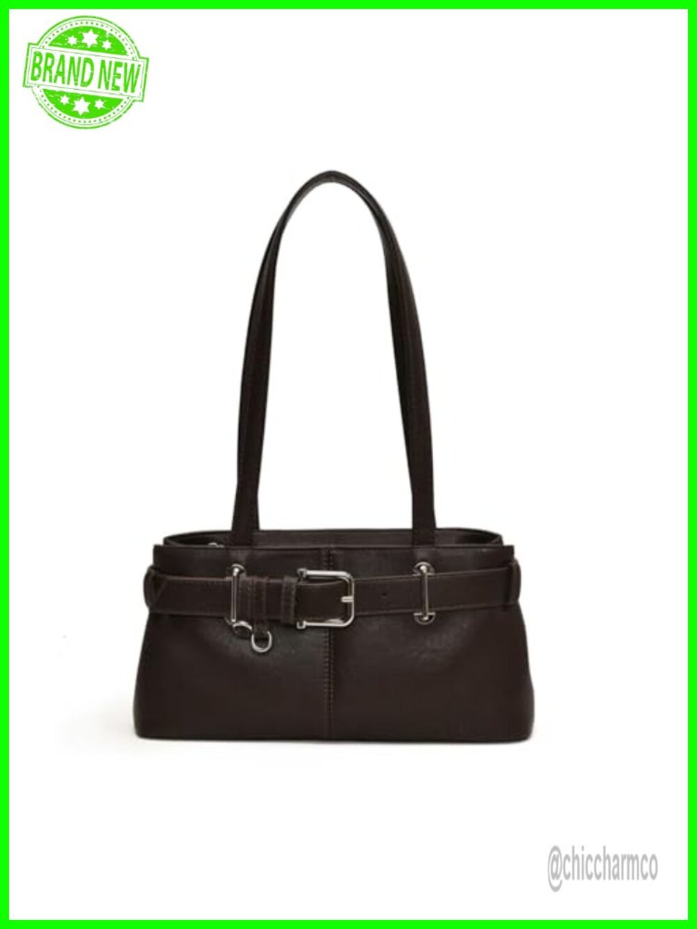 Small PU Leather Hobo Shoulder Bag Belt Buckle Y2K Underarm Satchel